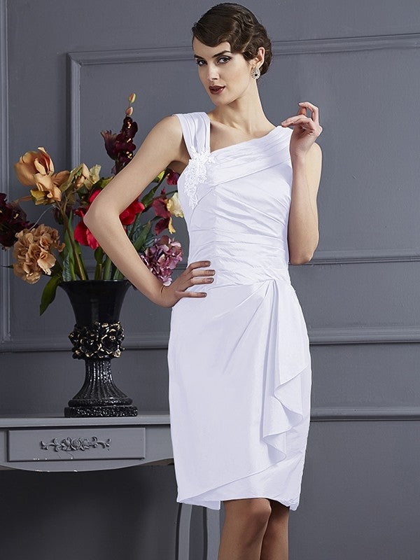 Sheath/Column Sleeveless Applique Short Taffeta Bridesmaid Dresses TPP0005248