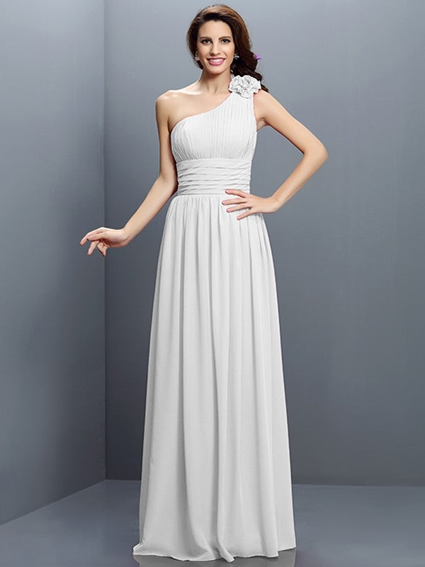 A-Line/Princess One-Shoulder Pleats Sleeveless Long Chiffon Bridesmaid Dresses TPP0005383