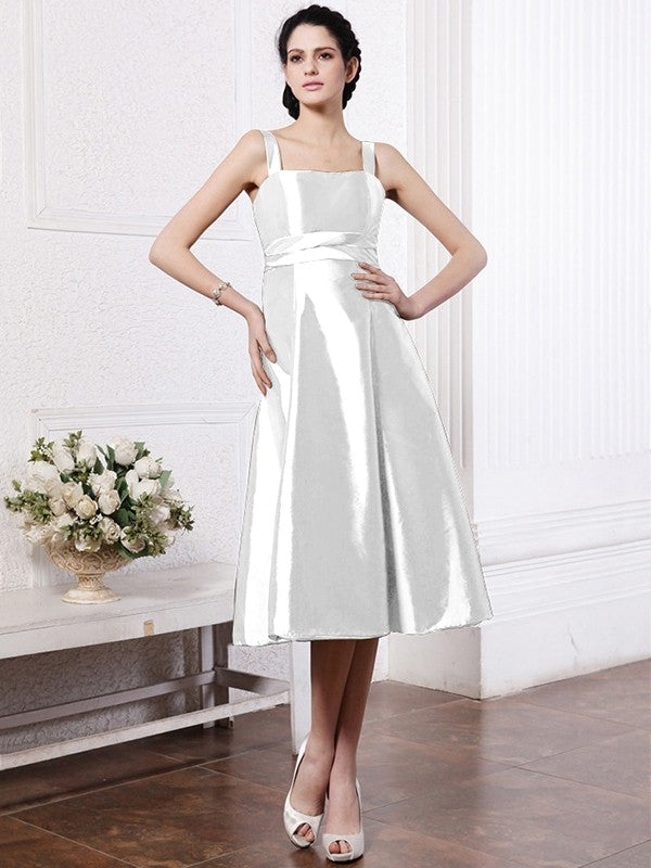 A-Line/Princess Square Sleeveless Ruffles Short Taffeta Bridesmaid Dresses TPP0005855