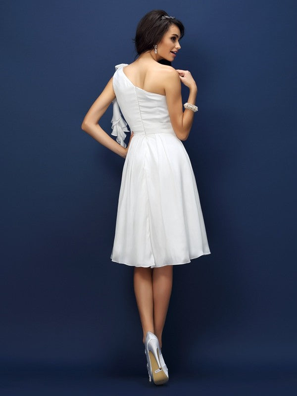 A-Line/Princess One-Shoulder Sleeveless Short Chiffon Bridesmaid Dresses TPP0005767