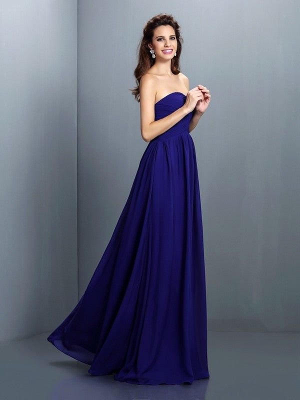 A-Line/Princess Sweetheart Pleats Sleeveless Long Chiffon Bridesmaid Dresses TPP0005405