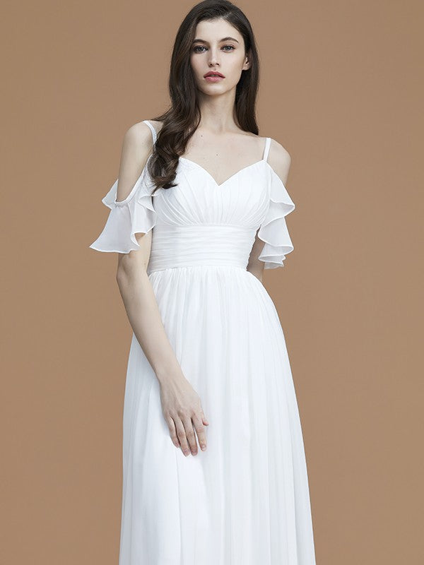 A-Line/Princess Spaghetti Straps Sleeveless Floor-Length Ruffles Chiffon Bridesmaid Dresses TPP0005400