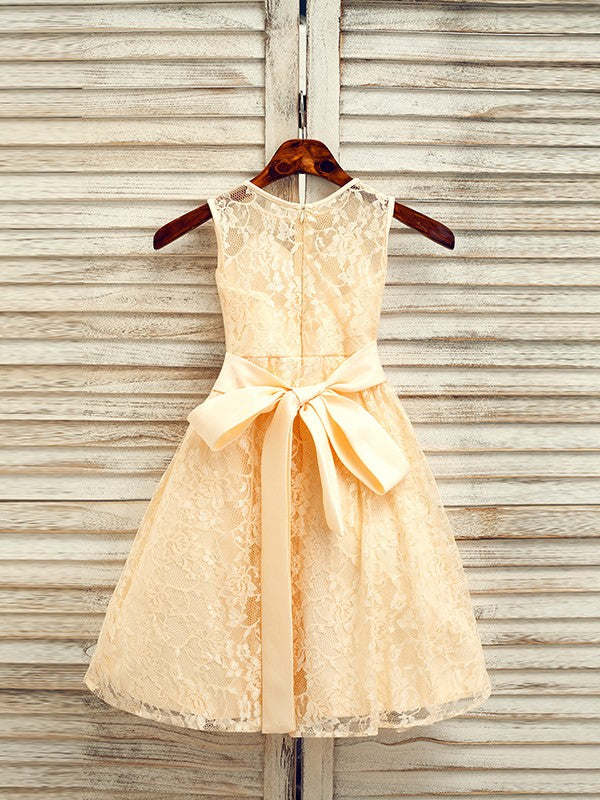 A-Line/Princess Lace Sash/Ribbon/Belt Scoop Sleeveless Tea-Length Flower Girl Dresses TPP0007520