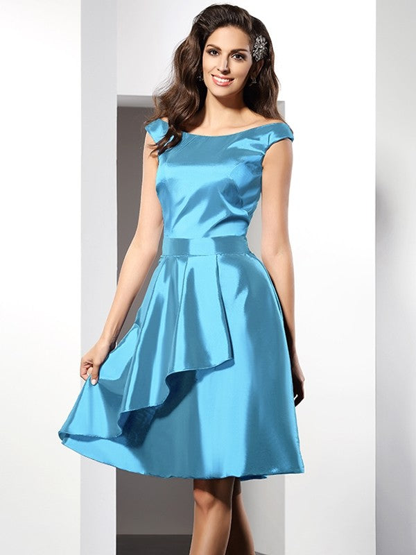 A-Line/Princess Scoop Sleeveless Short Taffeta Bridesmaid Dresses TPP0005546