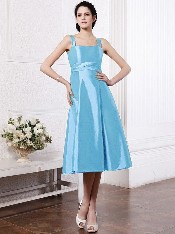 A-Line/Princess Square Sleeveless Ruffles Short Taffeta Bridesmaid Dresses TPP0005855