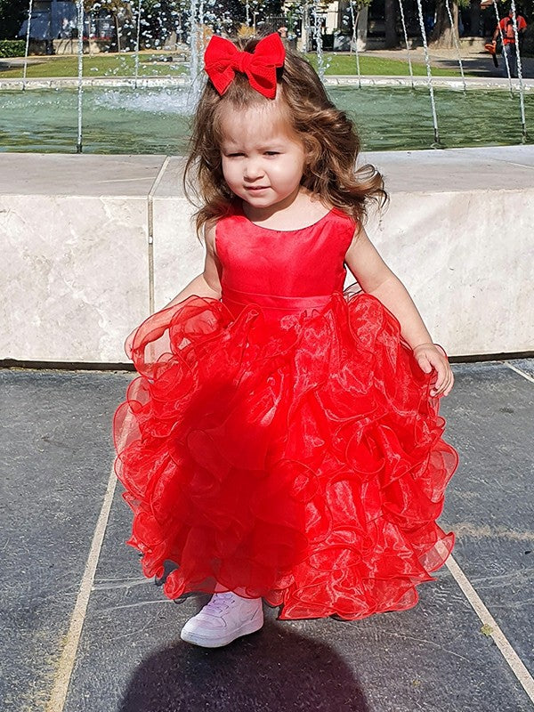 Ball Gown Organza Layers Scoop Sleeveless Ankle-Length Flower Girl Dresses TPP0007478