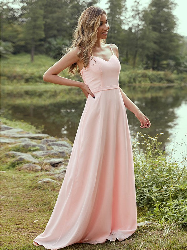 A-Line/Princess Chiffon Sash/Ribbon/Belt Sweetheart Sleeveless Floor-Length Bridesmaid Dresses TPP0004947