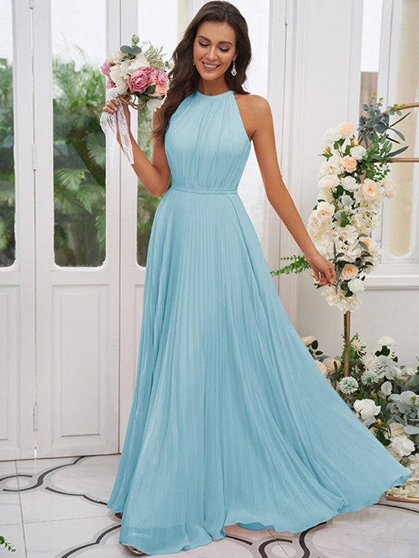 A-Line/Princess Chiffon Ruffles Halter Sleeveless Floor-Length Bridesmaid Dresses TPP0004922