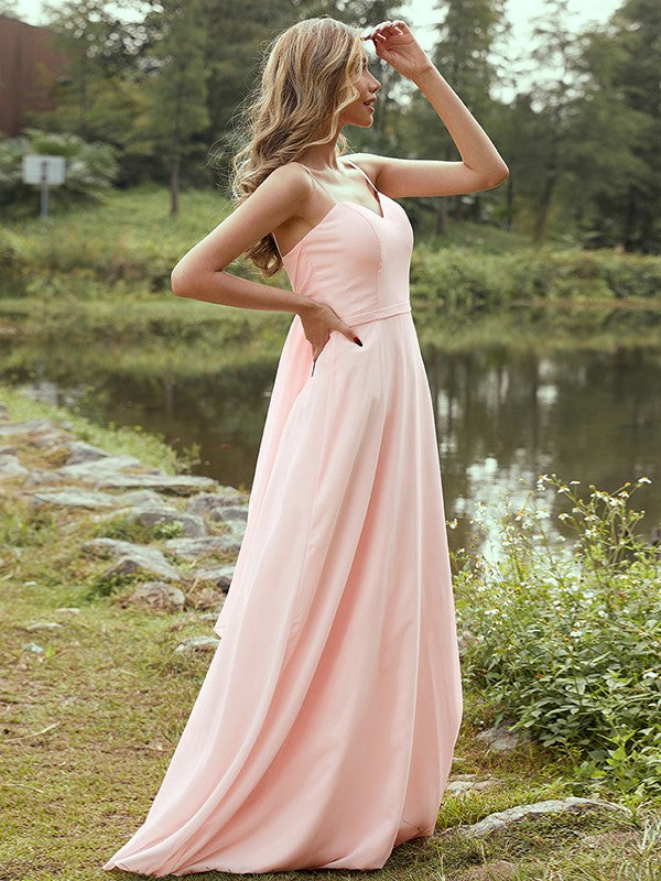 A-Line/Princess Chiffon Sash/Ribbon/Belt Sweetheart Sleeveless Floor-Length Bridesmaid Dresses TPP0004947