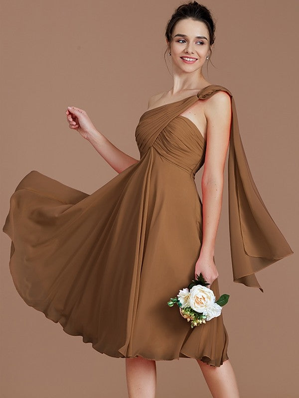 A-Line/Princess One-Shoulder Sleeveless Ruched Short/Mini Chiffon Bridesmaid Dresses TPP0005025