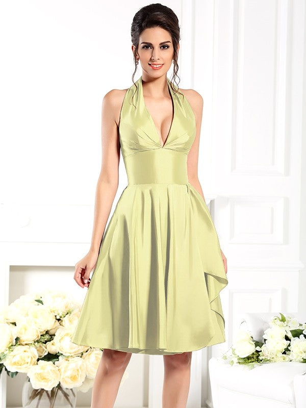 A-Line/Princess Halter Sleeveless Short Taffeta Bridesmaid Dresses TPP0005356