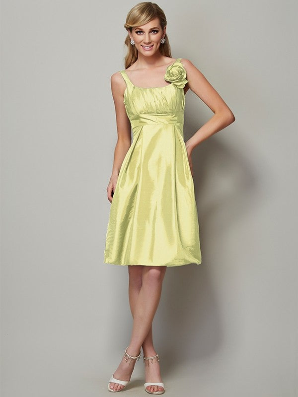 A-Line/Princess Straps Sleeveless Pleats Short Taffeta Bridesmaid Dresses TPP0005769
