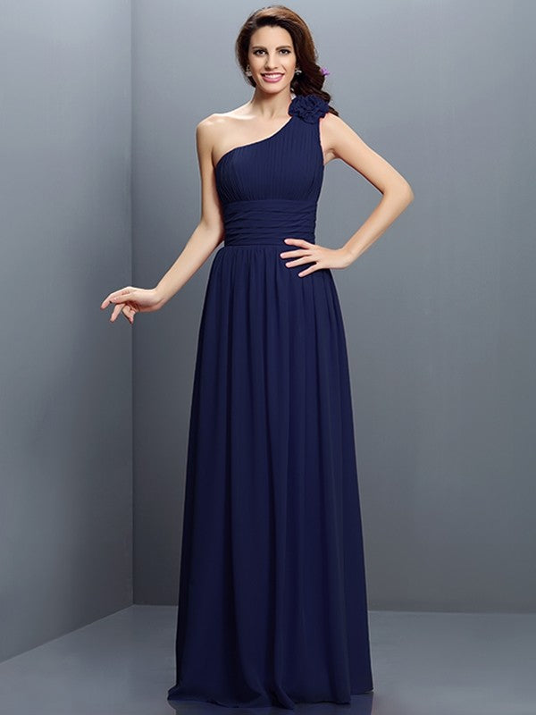 A-Line/Princess One-Shoulder Pleats Sleeveless Long Chiffon Bridesmaid Dresses TPP0005383