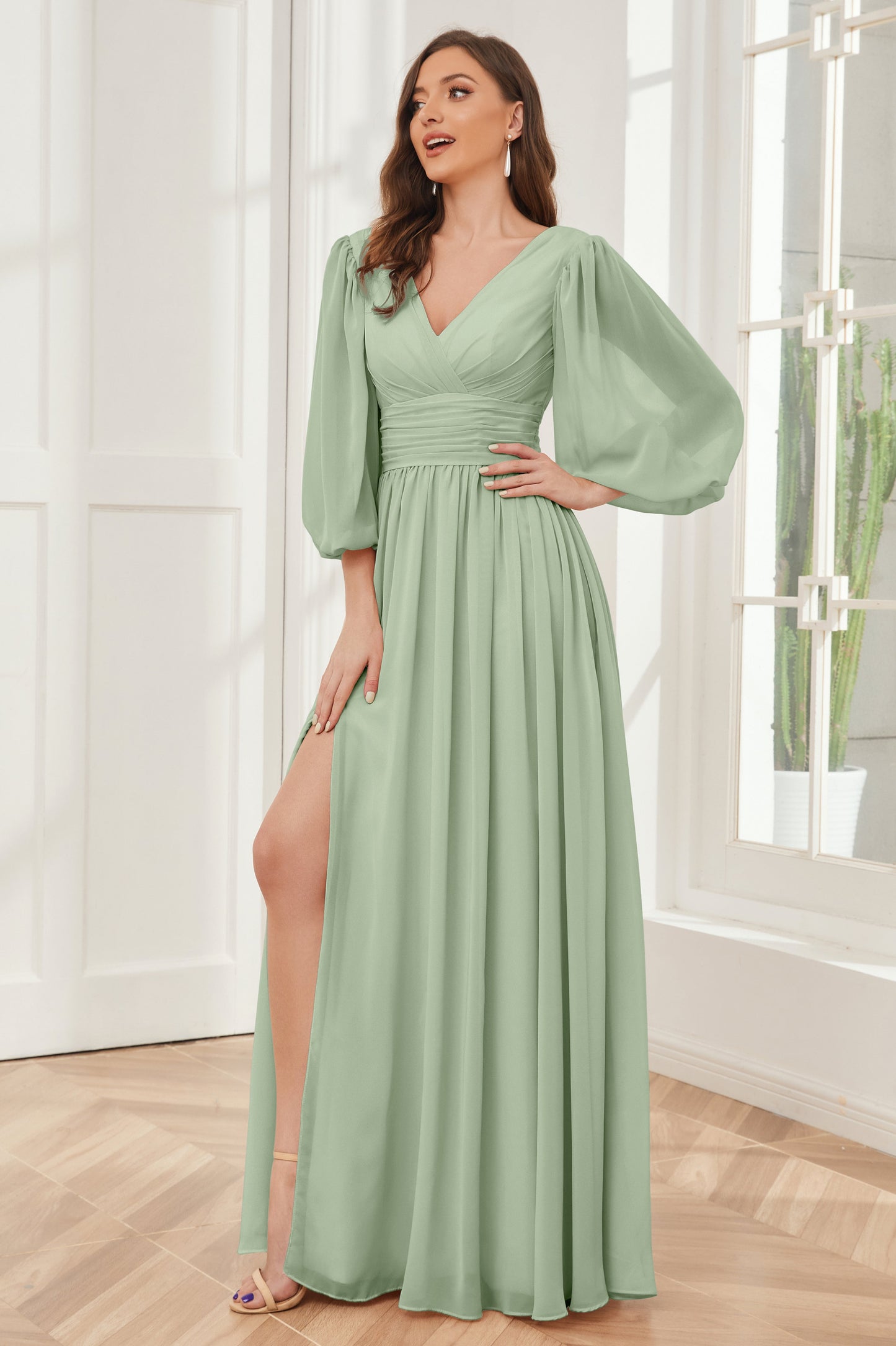 Long Sleeves Bridesmaid Dresses with Slit