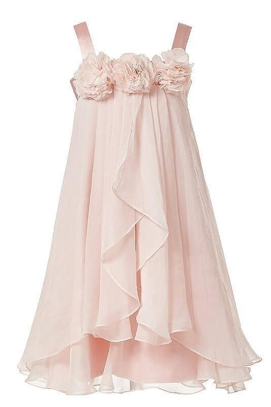 Princess Pink A-Line Chiffon Sleeveless Floor-Length Flower Girl Dress
