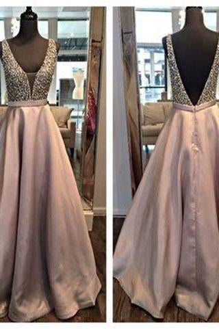 Deep V-neck Open Back Long Prom Dresses Pretty Evening Dresses For Teens