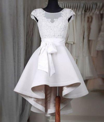 Simple white lace short prom dress High low homecoming
