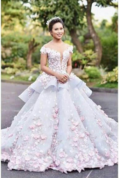 Floral Ball Gown Off the Shoulder Layered Custom Made Quinceanera Dress Wedding