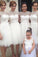 Simple A-line Bateau Knee-Length White Bridesmaid Dresses with Appliques