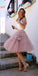Cute Two Piece A Line Short Tulle Ruffles Scoop Knee Length Homecoming Dresses